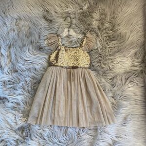 Popatu Gold and Cream Formal Girls Kid Sequin Tulle Tutu Dress